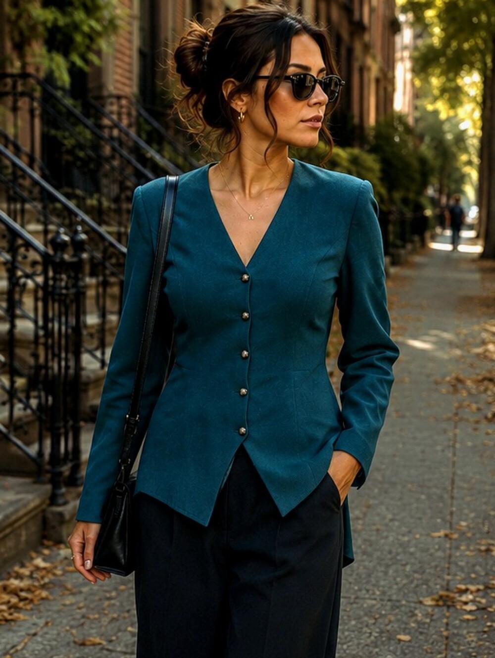 Vintage Teal Button-Front Dress Blazer